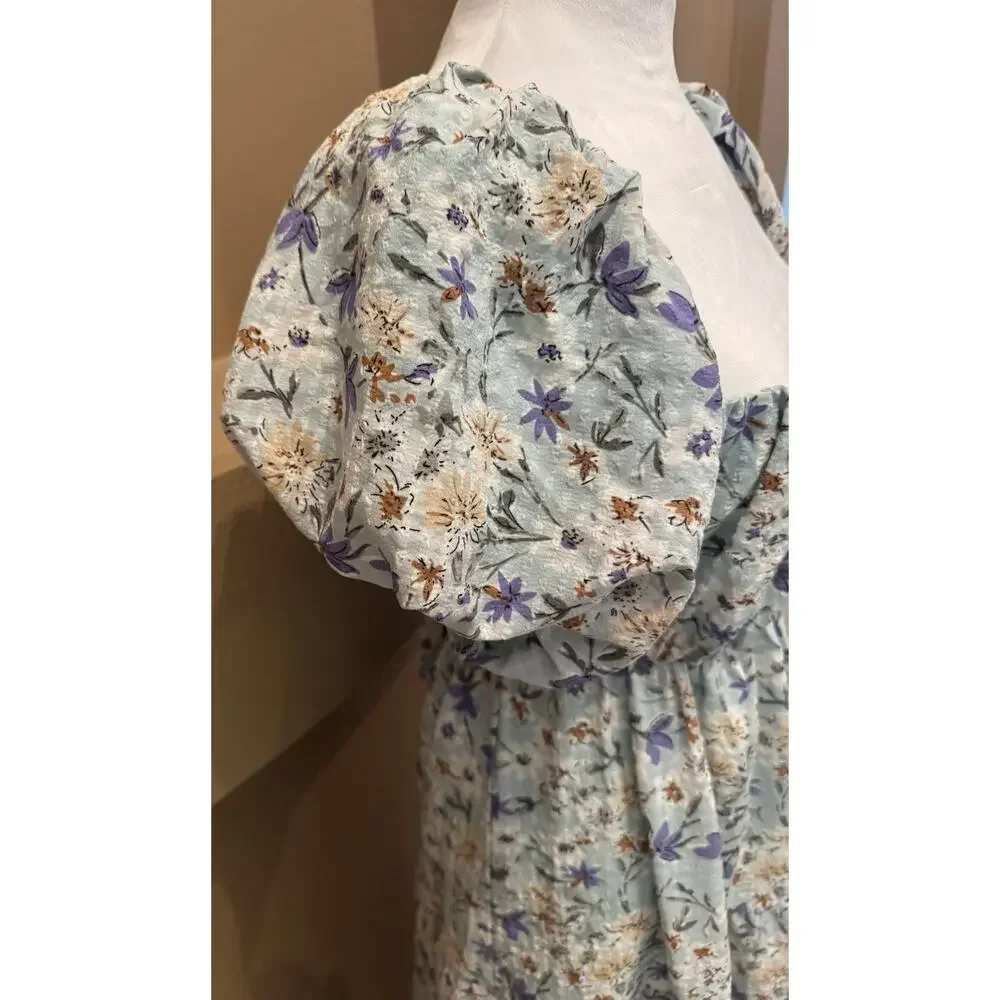 ASTR The Label Dress Women’s Blue Floral Maxi Long Sleeve Boho Size M